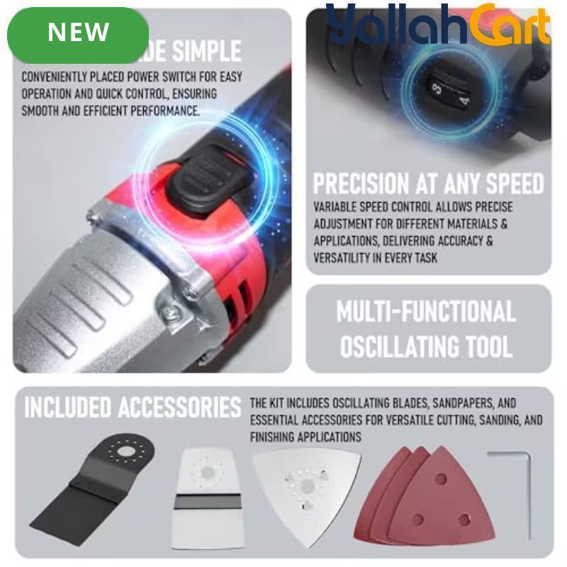 iBELL MT32-28 Multi-Functional Oscillating Tool (Red) – 280W Motor, 10,000-21,000 SPM 6-Speed Control & Complete Accessories Kit