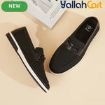Pack Platinum Collection Men's Mesh Loafers - Navy & Dark Brown, Golden Metal Buckle Design Business Casual Shoes, Breathable Lightweight Wear-Resistant Versatile Flat Shoes