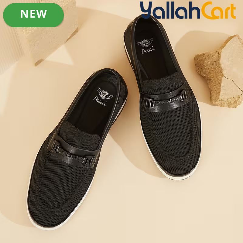 Pack Platinum Collection Men's Mesh Loafers - Navy & Dark Brown, Golden Metal Buckle Design Business Casual Shoes, Breathable Lightweight Wear-Resistant Versatile Flat Shoes