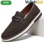 Pack Platinum Collection Men's Mesh Loafers - Navy & Dark Brown, Golden Metal Buckle Design Business Casual Shoes, Breathable Lightweight Wear-Resistant Versatile Flat Shoes