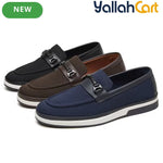 Pack Platinum Collection Men's Mesh Loafers - Navy & Dark Brown, Golden Metal Buckle Design Business Casual Shoes, Breathable Lightweight Wear-Resistant Versatile Flat Shoes