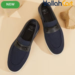 Pack Platinum Collection Men's Mesh Loafers - Navy & Dark Brown, Golden Metal Buckle Design Business Casual Shoes, Breathable Lightweight Wear-Resistant Versatile Flat Shoes
