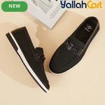 Pack Platinum Collection Men's Mesh Loafers - Navy & Dark Brown, Golden Metal Buckle Design Business Casual Shoes, Breathable Lightweight Wear-Resistant Versatile Flat Shoes