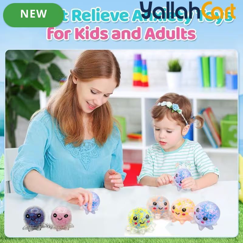 Mixed Color 12-Pack Cute Fidget Octopus Stress Balls – Large Rubber Sensory Toys for Anxiety Relief