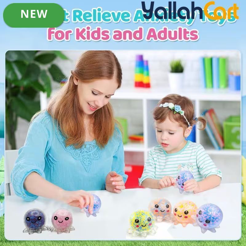 Mixed Color 12-Pack Cute Fidget Octopus Stress Balls – Large Rubber Sensory Toys for Anxiety Relief