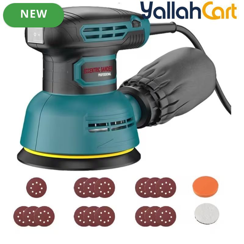 HAMZA&CURATED Random Orbital Sander (Blue,Black) – 300W 12000RPM Variable Speed Corded Palm Sander with 16pcs Sandpaper & Dust Bag for Woodworking