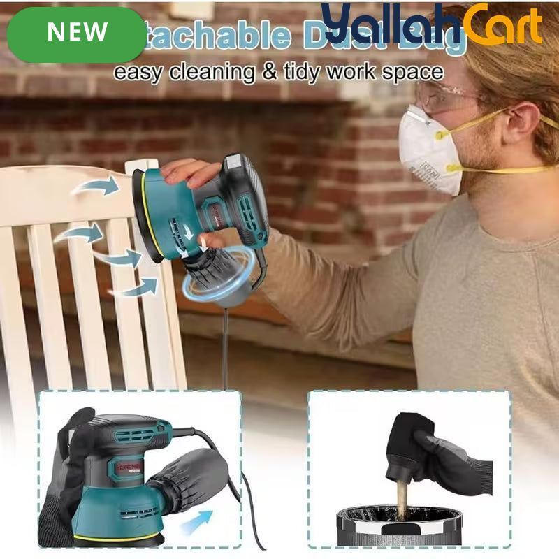 HAMZA&CURATED Random Orbital Sander (Blue,Black) – 300W 12000RPM Variable Speed Corded Palm Sander with 16pcs Sandpaper & Dust Bag for Woodworking