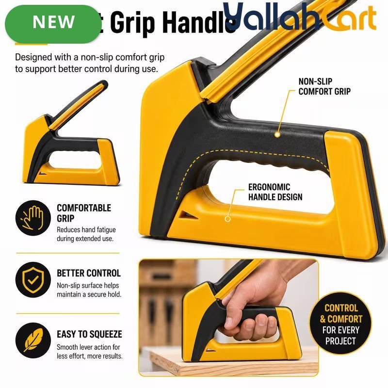 Heavy Duty 2-in-1 Manual Staple Gun & Brad Nailer (Yellow) – Bottom Load Hand Tacker for Wood, Upholstery & DIY Repair