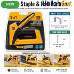 Heavy Duty 2-in-1 Manual Staple Gun & Brad Nailer (Yellow) – Bottom Load Hand Tacker for Wood, Upholstery & DIY Repair