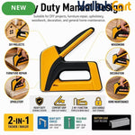 Heavy Duty 2-in-1 Manual Staple Gun & Brad Nailer (Yellow) – Bottom Load Hand Tacker for Wood, Upholstery & DIY Repair