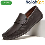 Pack Platinum Collection Men's Single-Pedal Slip-On Loafers - Black & Dark Brown, Lychee Pattern Textured PU Leather, Lightweight Daily Office Commute Flat Shoes