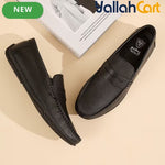 Pack Platinum Collection Men's Single-Pedal Slip-On Loafers - Black & Dark Brown, Lychee Pattern Textured PU Leather, Lightweight Daily Office Commute Flat Shoes