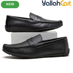 Pack Platinum Collection Men's Single-Pedal Slip-On Loafers - Black & Dark Brown, Lychee Pattern Textured PU Leather, Lightweight Daily Office Commute Flat Shoes