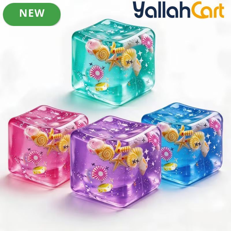 Blue & Multicolor 4-Pack Cube of Ice Stress Balls – Soft Seashell Dough Fidget Toys for Relaxation