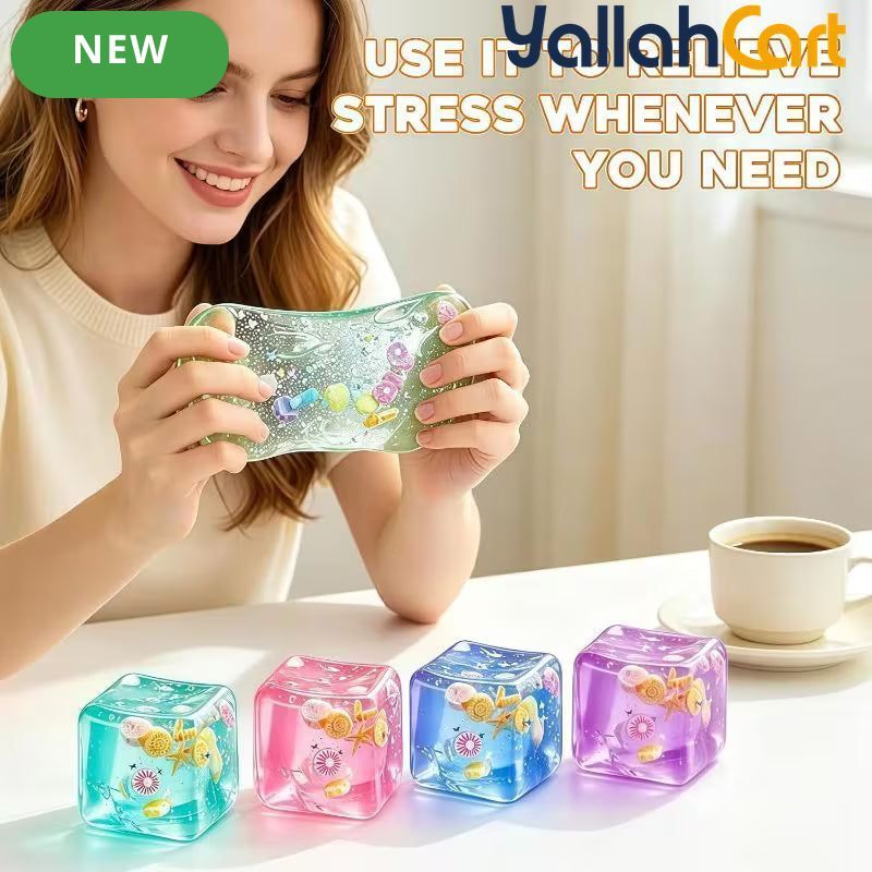 Blue & Multicolor 4-Pack Cube of Ice Stress Balls – Soft Seashell Dough Fidget Toys for Relaxation