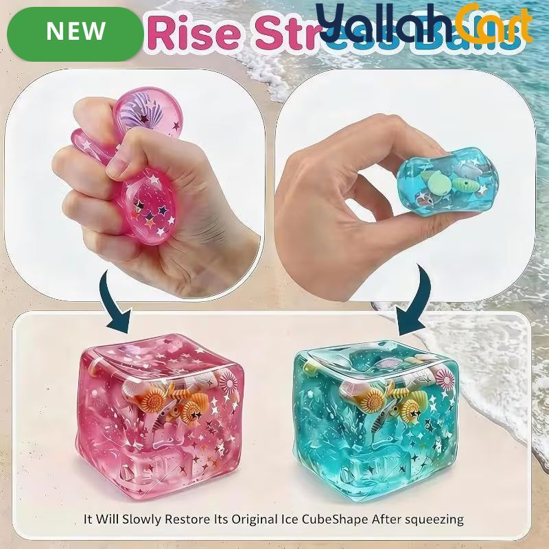 Blue & Multicolor 4-Pack Cube of Ice Stress Balls – Soft Seashell Dough Fidget Toys for Relaxation