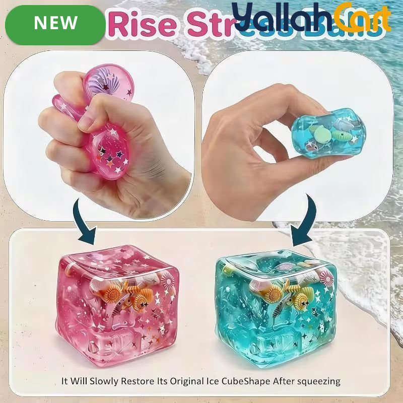 Blue & Multicolor 4-Pack Cube of Ice Stress Balls – Soft Seashell Dough Fidget Toys for Relaxation
