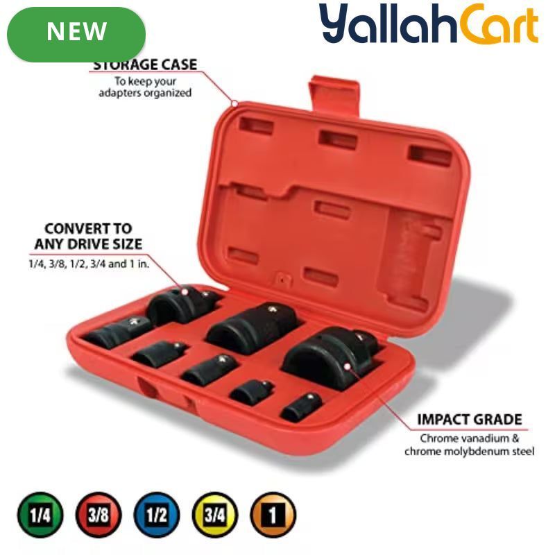 M795 8-Piece Convertible Impact Adaptor Set (Black/Red) – Heavy-Duty Reducer & Enlarger Kit with Durable Storage Case