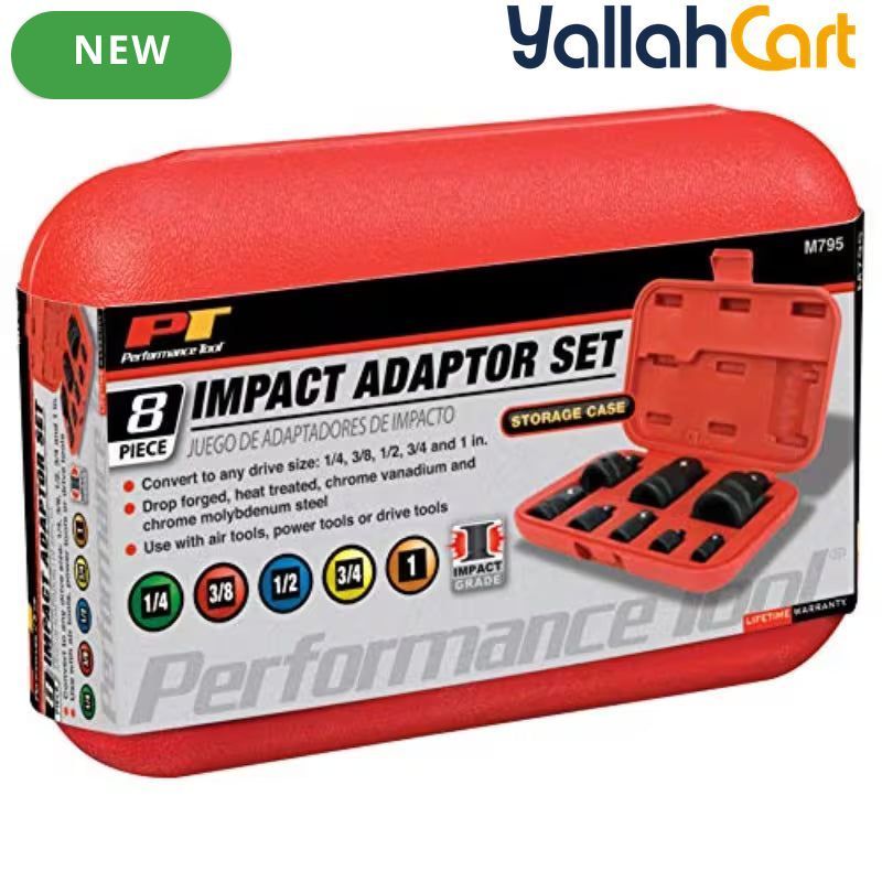 M795 8-Piece Convertible Impact Adaptor Set (Black/Red) – Heavy-Duty Reducer & Enlarger Kit with Durable Storage Case