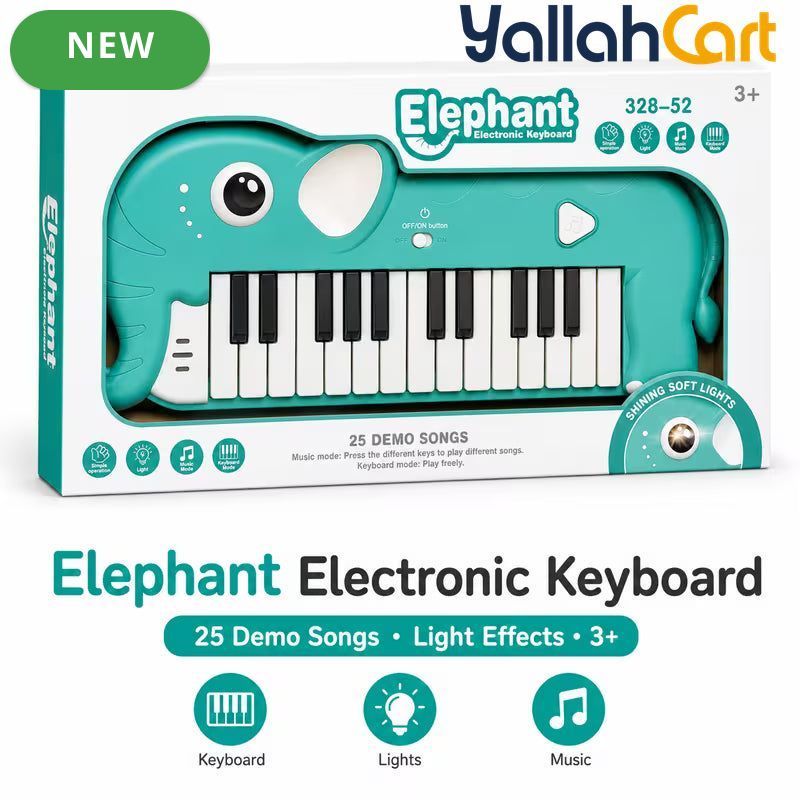 Multicolor Elephant Electronic Keyboard for Kids – 25 Demo Songs Musical Piano Toy with Light Effects