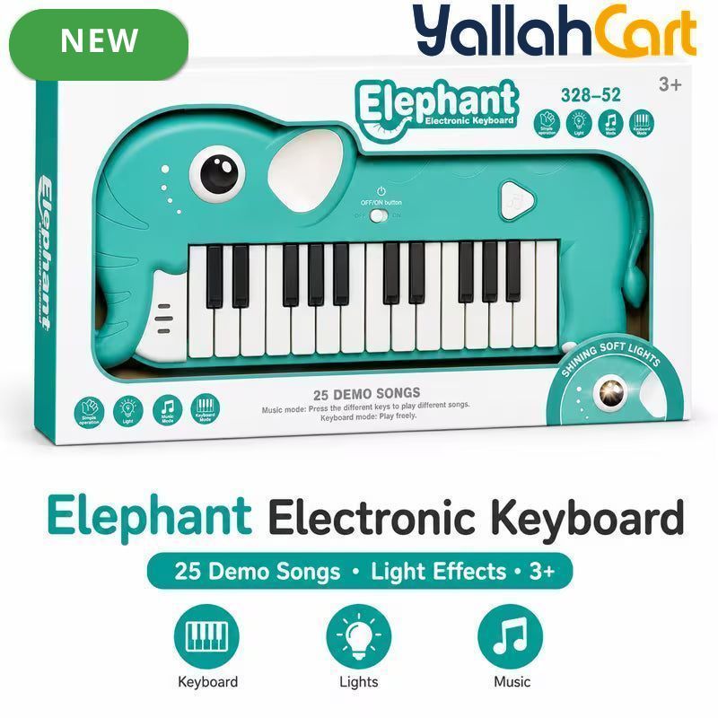Multicolor Elephant Electronic Keyboard for Kids – 25 Demo Songs Musical Piano Toy with Light Effects