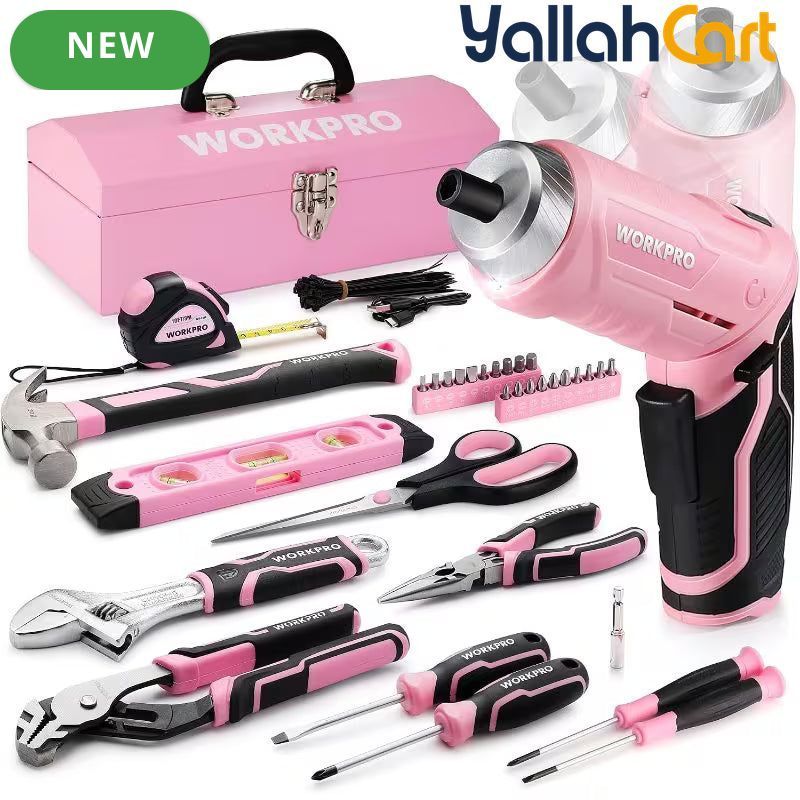73-Piece Pink Tool Kit with 3.7V Cordless Screwdriver (Pink) – Portable Storage Box & Essential Home Repair Accessories