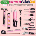 73-Piece Pink Tool Kit with 3.7V Cordless Screwdriver (Pink) – Portable Storage Box & Essential Home Repair Accessories