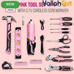 73-Piece Pink Tool Kit with 3.7V Cordless Screwdriver (Pink) – Portable Storage Box & Essential Home Repair Accessories