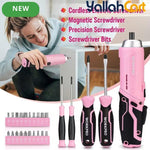 73-Piece Pink Tool Kit with 3.7V Cordless Screwdriver (Pink) – Portable Storage Box & Essential Home Repair Accessories