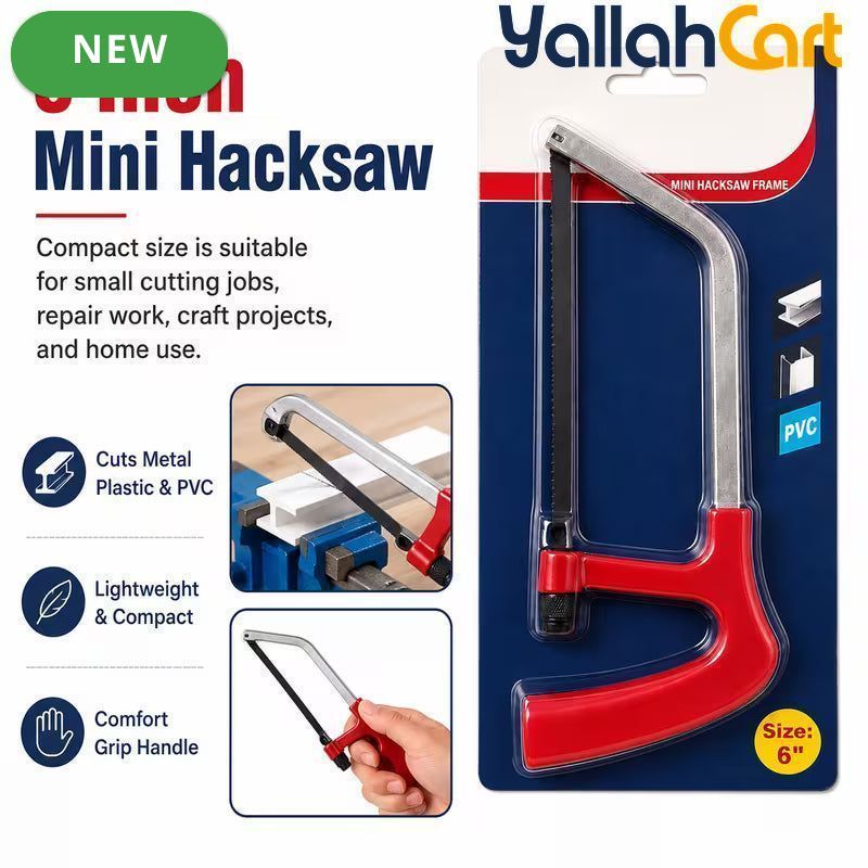 6-Inch Mini Hacksaw Frame (Red & Silver) – Compact Hand Saw with Blade for PVC, Plastic, Metal Sheet & DIY Crafts