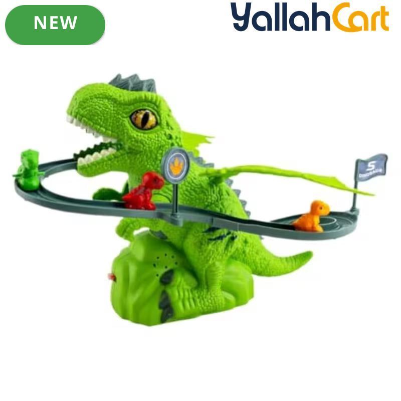 Green Dinosaur Race Track Toy with Lights – Climbing Stair Game & T-Rex Roller Coaster Set (30 cm)