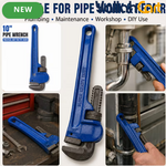 10 Inch Adjustable Straight Pipe Wrench - Blue & Black, Toothed Jaw, Knurled Adjustment Wheel, Adjustable Plumbing Wrench, Metal Pipe Fitting Repair Hand Tool for Home, Workshop & Maintenance