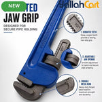 10 Inch Adjustable Straight Pipe Wrench - Blue & Black, Toothed Jaw, Knurled Adjustment Wheel, Adjustable Plumbing Wrench, Metal Pipe Fitting Repair Hand Tool for Home, Workshop & Maintenance