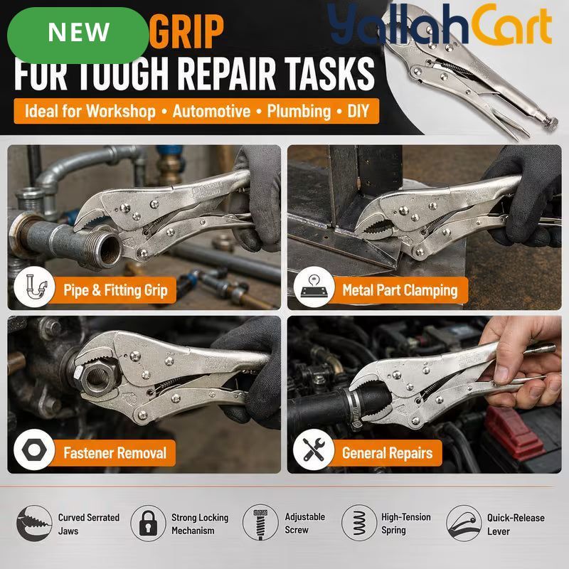 8.5 Inch Curved Jaw Locking Pliers - Silver, Heavy Duty Adjustable Vice Grip, Quick Release Lever, Pressure Adjustment Screw, Serrated Jaws for Welding, Automotive, Plumbing, Workshop & DIY Repairs