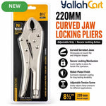 8.5 Inch Curved Jaw Locking Pliers - Silver, Heavy Duty Adjustable Vice Grip, Quick Release Lever, Pressure Adjustment Screw, Serrated Jaws for Welding, Automotive, Plumbing, Workshop & DIY Repairs