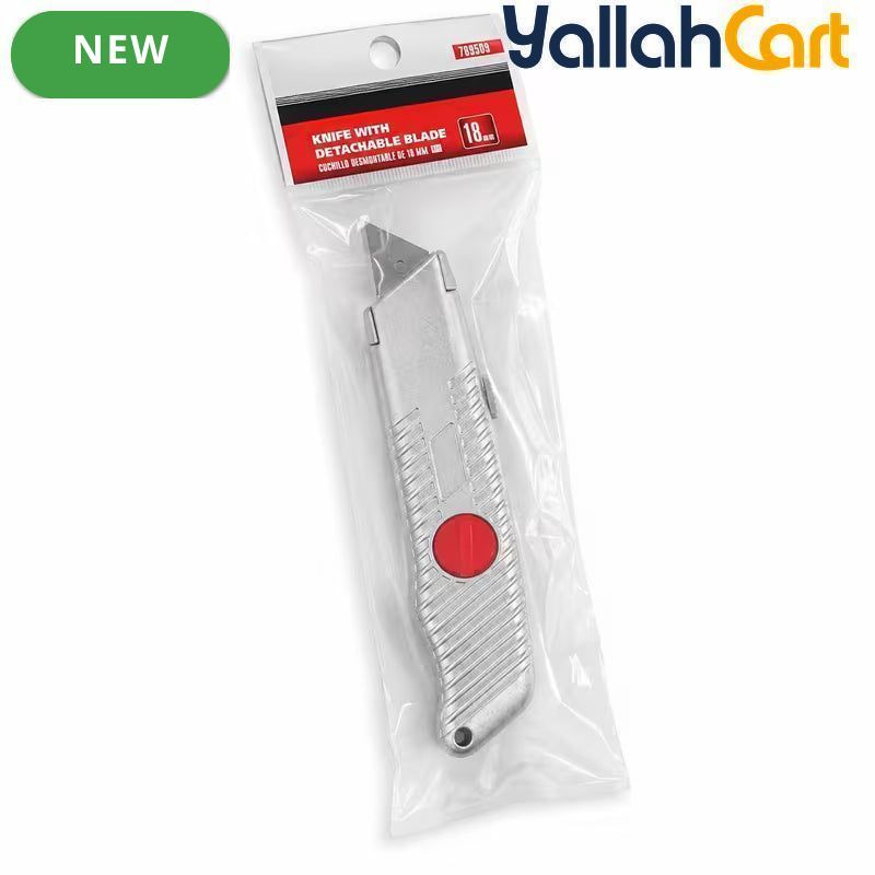 18mm Heavy Duty Utility Knife - Silver, Retractable Snap-Off Blade, Metal Body Cutter, Detachable Trapezoid Blade, Manual Box Cutter for Cardboard, Packaging, Paper, Plastic, DIY, Office & Warehouse Use