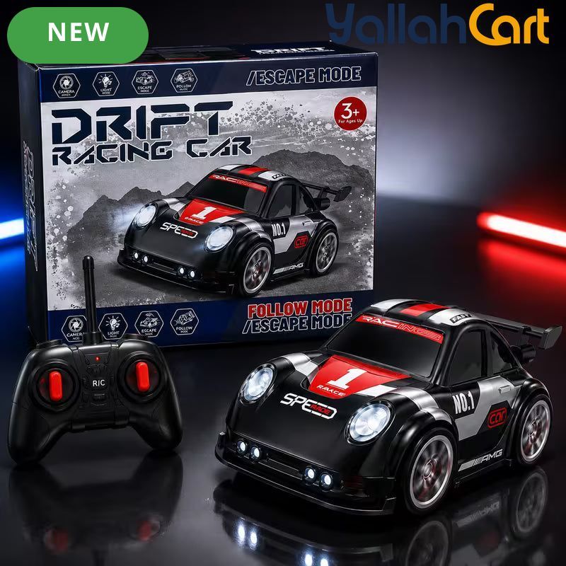 Drift Racing Car RC Toy - Multicolor Remote Control Stunt Racing Car with Follow Mode, Escape Mode & LED Lights, Interactive Drift Car for Kids, Indoor & Outdoor Play