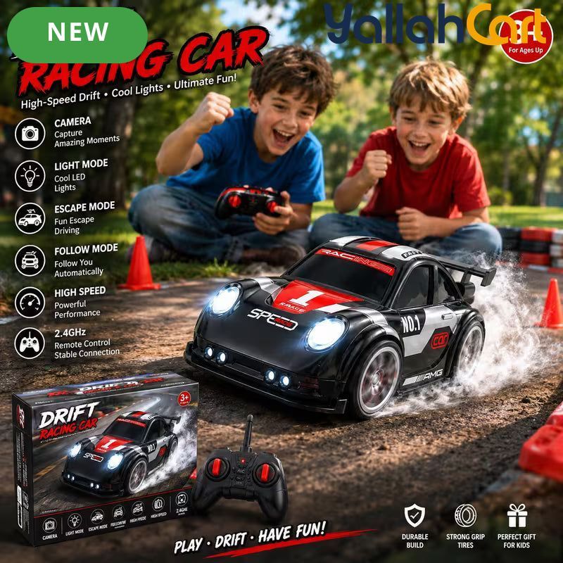 Drift Racing Car RC Toy - Multicolor Remote Control Stunt Racing Car with Follow Mode, Escape Mode & LED Lights, Interactive Drift Car for Kids, Indoor & Outdoor Play