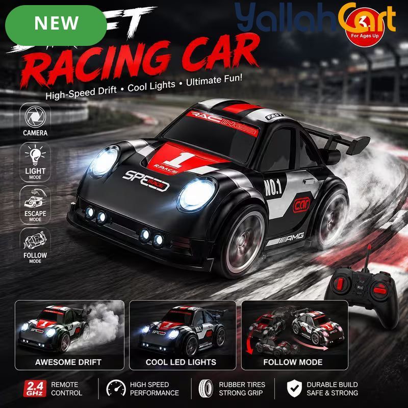 Drift Racing Car RC Toy - Multicolor Remote Control Stunt Racing Car with Follow Mode, Escape Mode & LED Lights, Interactive Drift Car for Kids, Indoor & Outdoor Play