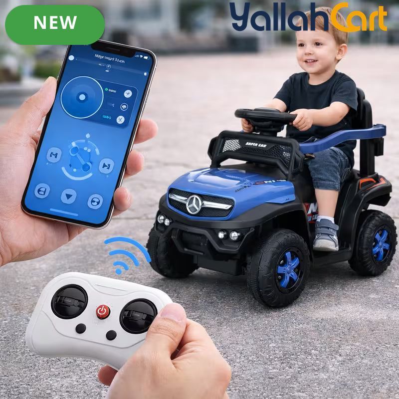 Kids Ride On Car - Blue Dual Motor Rechargeable Battery Powered Electric Car with Remote Control, Push Handle, Music System, Horn & LED Lights, Forward & Reverse, Toddler Ride-On Car
