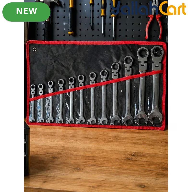 12pcs Reversible Wrench Set - Silver, 8MM-19MM Compound Wrench Set, Aluminum Alloy Hand Tool Set, Reversible Double-Ended Wrenches, Multi-Size Mechanical Repair Tools for Home, Workshop & Automotive Use