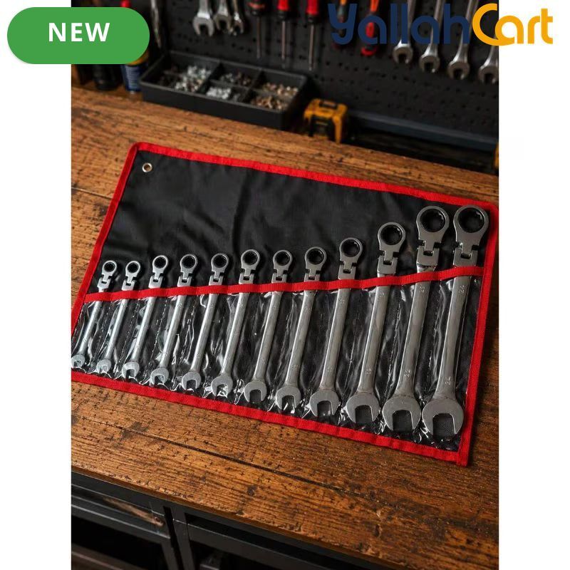12pcs Reversible Wrench Set - Silver, 8MM-19MM Compound Wrench Set, Aluminum Alloy Hand Tool Set, Reversible Double-Ended Wrenches, Multi-Size Mechanical Repair Tools for Home, Workshop & Automotive Use