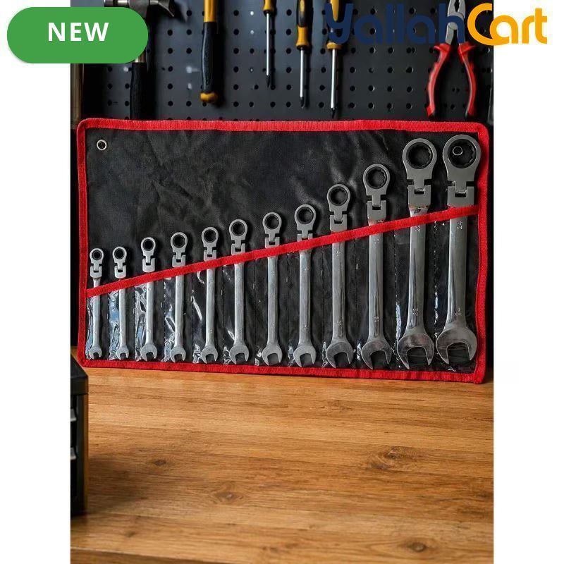 12pcs Reversible Wrench Set - Silver, 8MM-19MM Compound Wrench Set, Aluminum Alloy Hand Tool Set, Reversible Double-Ended Wrenches, Multi-Size Mechanical Repair Tools for Home, Workshop & Automotive Use