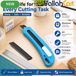 18mm Utility Knife - Black & Blue, Retractable Snap-Off Box Cutter, Automatic Blade Lock, Carbon Steel Blade, Heavy-Duty Cutting Knife for DIY, Office, Warehouse & Home