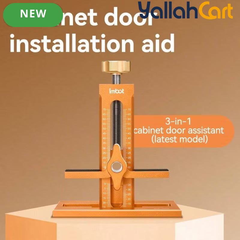 Cabinet Door Installation Tool - Silver & Orange, Upgraded Height Version, Detachable Base, Adjustable Cabinet Positioning Tool, Aluminum Alloy Installation Aid, Includes 3 Drill Bits, Carpentry & Home Renovation Tool