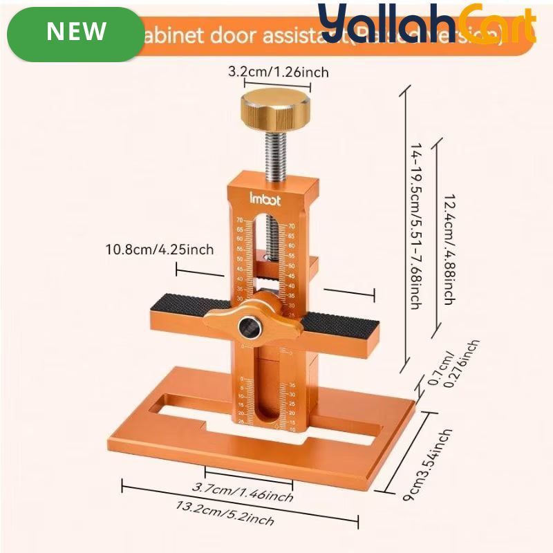 Cabinet Door Installation Tool - Silver & Orange, Upgraded Height Version, Detachable Base, Adjustable Cabinet Positioning Tool, Aluminum Alloy Installation Aid, Includes 3 Drill Bits, Carpentry & Home Renovation Tool