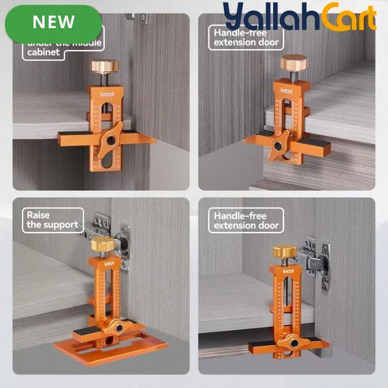 Cabinet Door Installation Tool - Silver & Orange, Upgraded Height Version, Detachable Base, Adjustable Cabinet Positioning Tool, Aluminum Alloy Installation Aid, Includes 3 Drill Bits, Carpentry & Home Renovation Tool