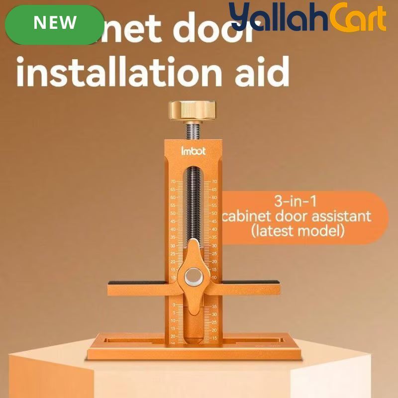 Cabinet Door Installation Tool - Silver & Orange, Upgraded Height Version, Detachable Base, Adjustable Cabinet Positioning Tool, Aluminum Alloy Installation Aid, Includes 3 Drill Bits, Carpentry & Home Renovation Tool
