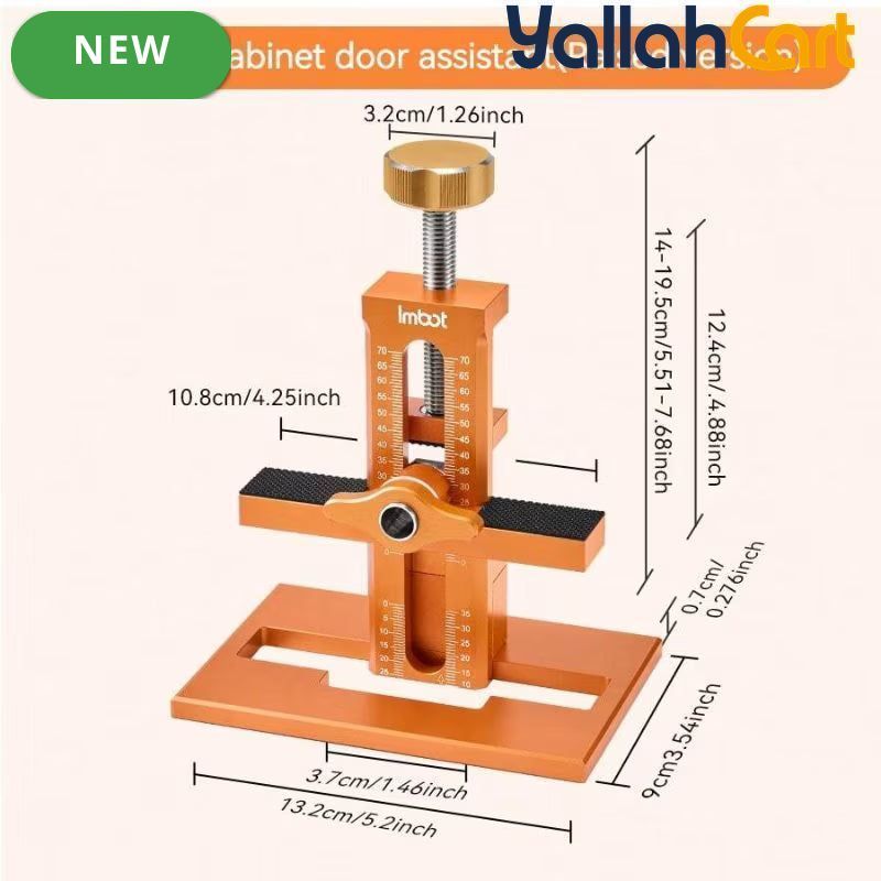 Cabinet Door Installation Tool - Silver & Orange, Upgraded Height Version, Detachable Base, Adjustable Cabinet Positioning Tool, Aluminum Alloy Installation Aid, Includes 3 Drill Bits, Carpentry & Home Renovation Tool