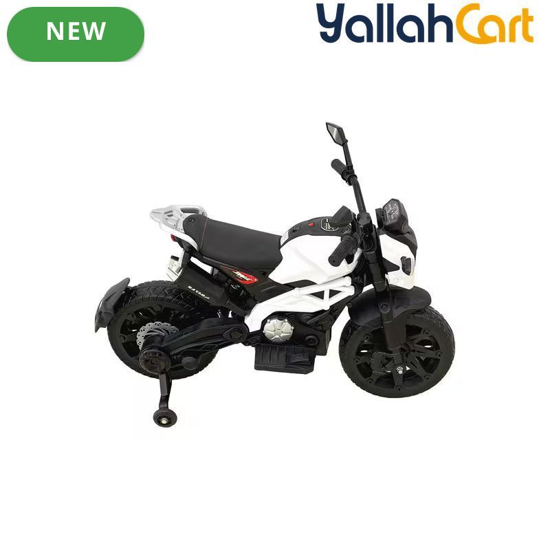 VLRA BIKE Electric Toy Motorcycle for Kids - White Battery Powered Ride-On Motorcycle with Training Wheels, Electric Drive, Kids Riding Toy for Ages 3-6, Outdoor Play Vehicle